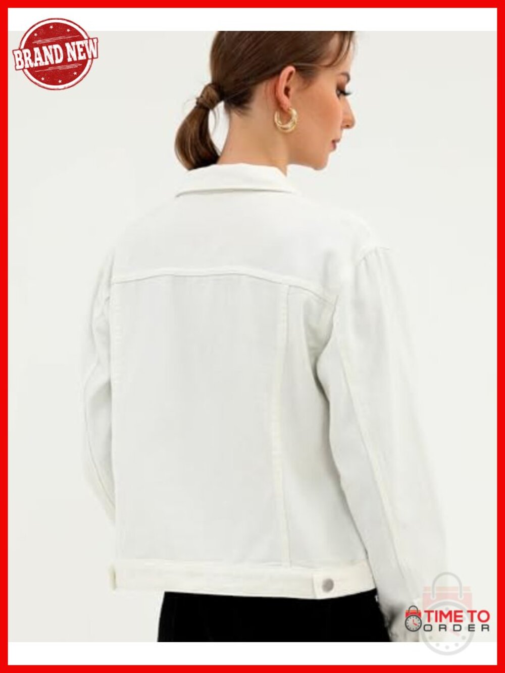 Button Up Denim Jacket with Pockets, Long Sleeve, Stretch Cotton - Picture 3 of 6